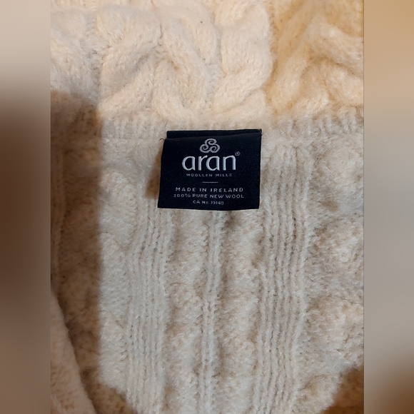 Aran Irish Fisherman Cable Knit Sweater Collared Neck 100% Wool Women Natural XL - Picture 11 of 13